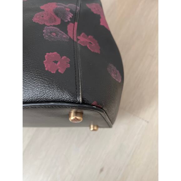 COACH Casey Halftone Floral Crossgrain Black Wine Satchel - Picture 10 of 11